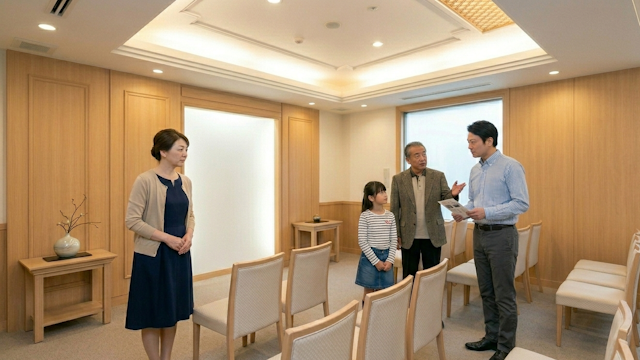 葬儀でトラブル回避をするために斎場見学により下見している家族
