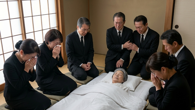 密葬をしようとしている家族と親族